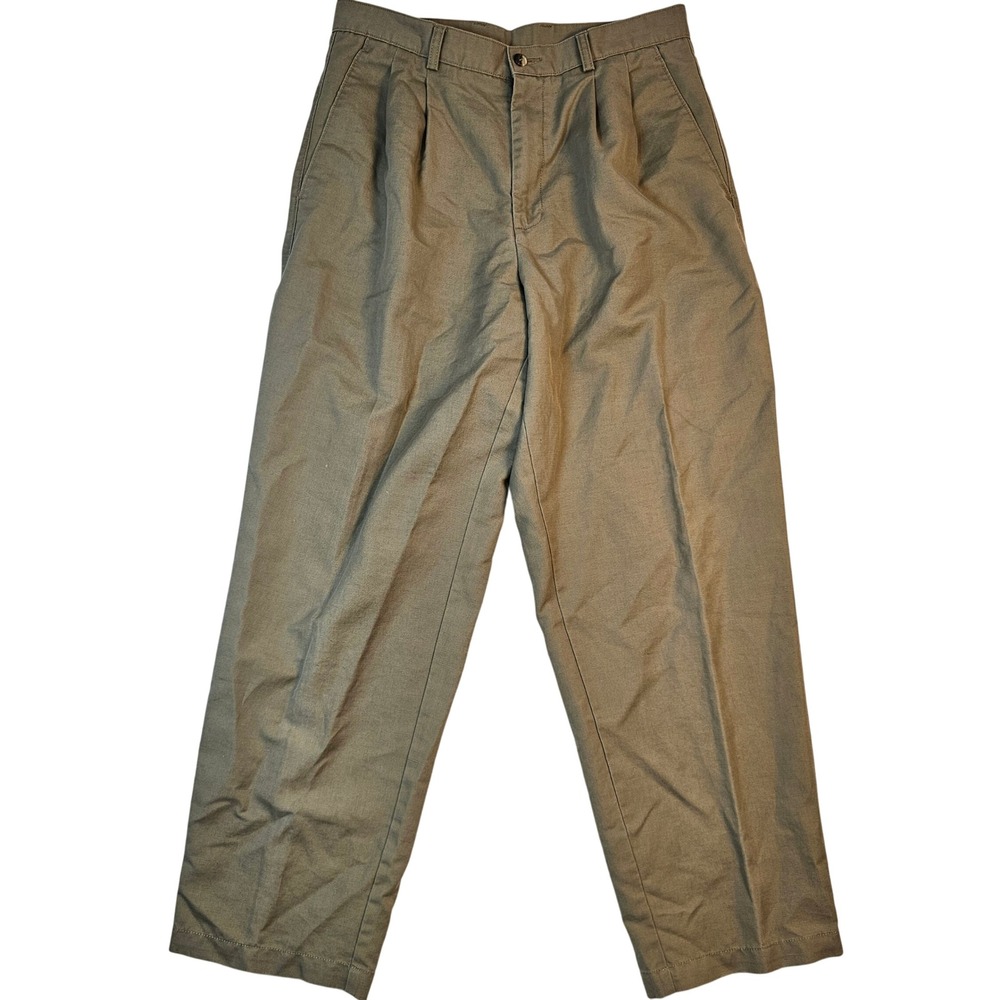 Claiborne Mens 32x30 Pleated Linen Cotton Blend Trousers Khaki Olive 3411-035461